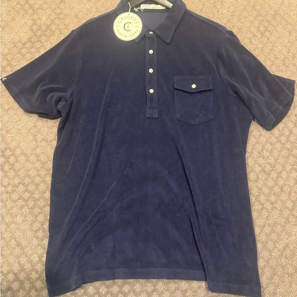 Criquet Men's Navy Polo Shirt Terry Cloth